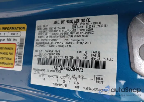 2019 Ford Mustang Gt Premium из США, поврежденный, VIN 1FATP8FF9K5204973